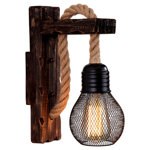 极速Vintage Wood Hempp Rope Wall Lamps Fixture Retro Hallway