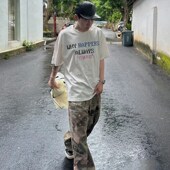 速发美式 宽沙直筒休闲 男cer工旧水洗伞兵裤 街头松漠迷彩做装 裤