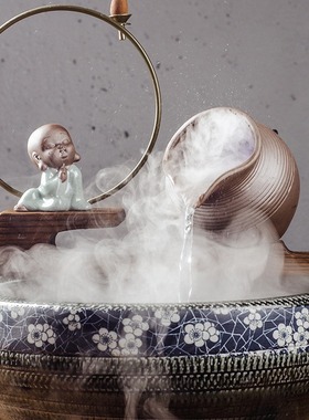 速发中式陶瓷鱼缸循环小号自制出泉喷水口装配摆件流水器饰件假山