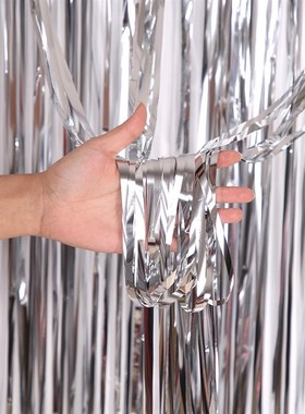 速发亮丝金银纯色苏流雨光帘婚庆生日派对背景墙装饰舞台布置彩条