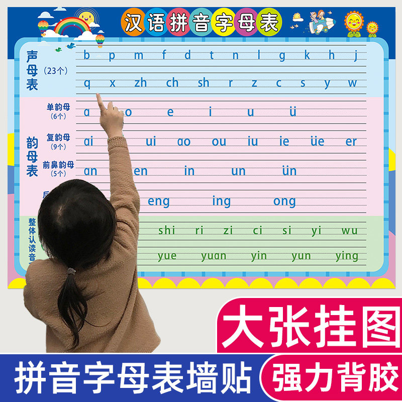 速发小学字一二年级汉语拼音生母表母贴声母韵墙整体认读音节组合