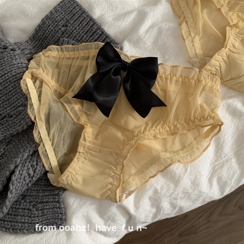 速发乌龙芒芒~大蝴蝶结仆拼色网纱可爱小臀感包腰低性士内裤