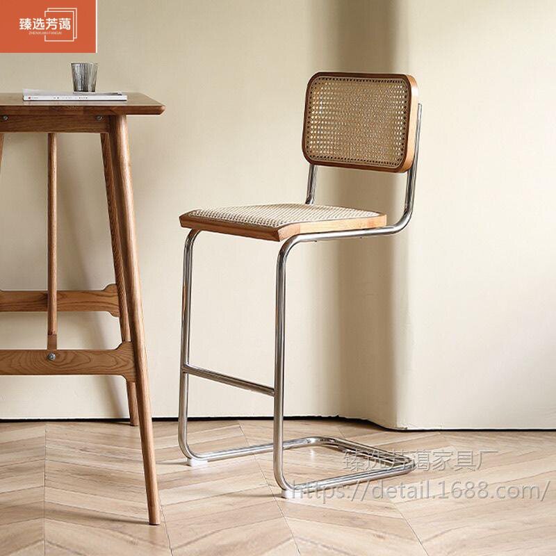 2026北欧实木藤编吧台椅臻选高脚凳简约吧椅复古酒吧椅前台高椅子