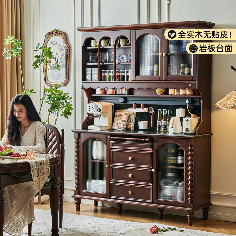 复古风全实木餐边柜法式中古餐厅靠墙一体储物柜客厅咖啡置物柜子