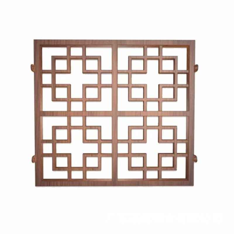 供应中式铝合金窗花格栅烤漆焊接花窗格仿古木纹铝窗花防盗网栏杆
