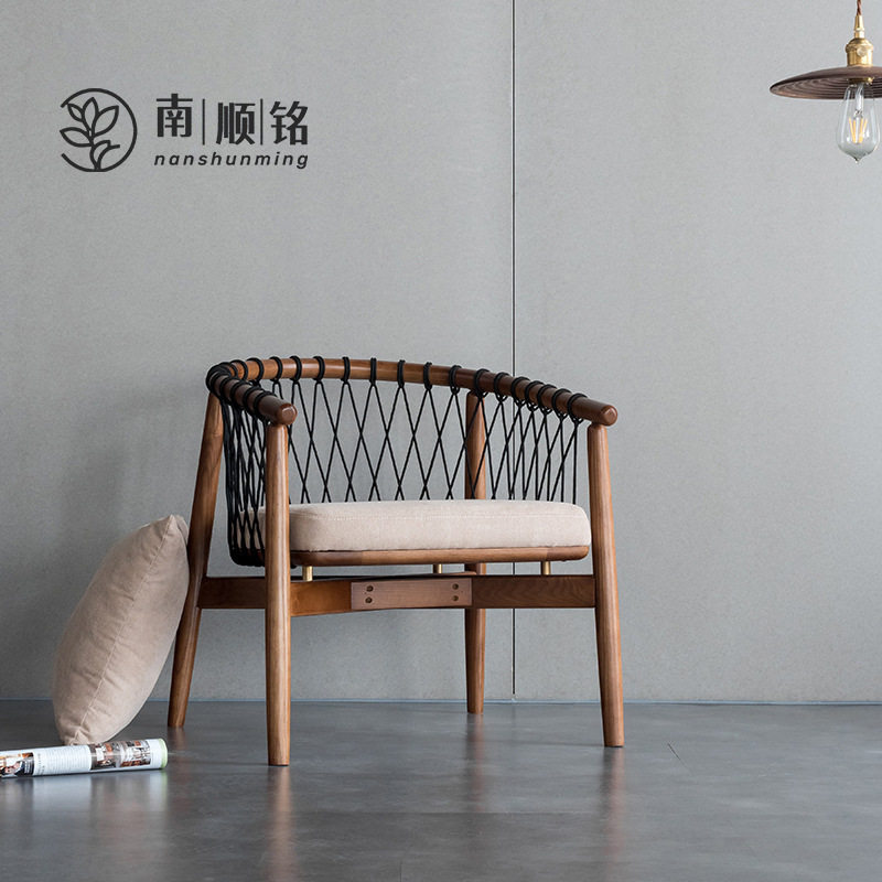 靠背阳台沙发简约客厅休闲休闲椅户型看书椅椅子编织沙发椅实木靠