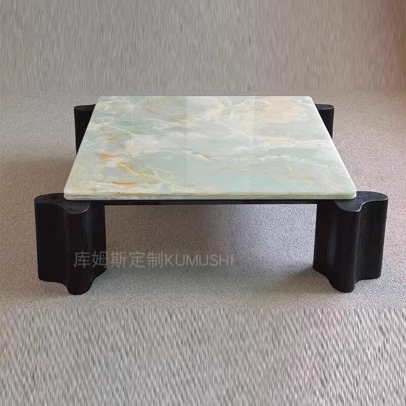 客厅家用天然洞石茶几诧寂风圆形创意小户型异形奶油大理石咖啡桌