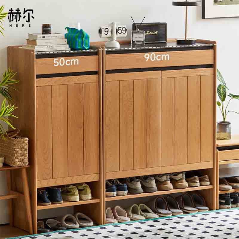 小半家具实木鞋柜门口超薄置物柜岩板日式樱桃木入户大容量玄关柜