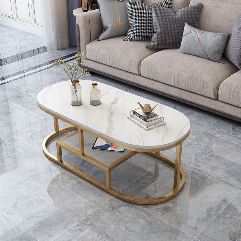 现代简约双层大理石椭圆茶几