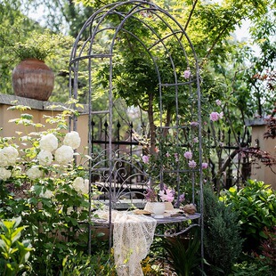 铁艺拱门花架爬藤架带座椅置物架铁线莲爬架户外庭院长椅