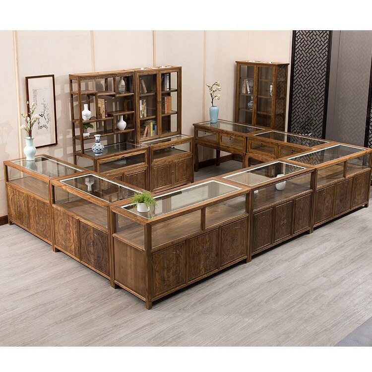 珠宝展示柜实木中式仿古首饰玉器一体陈列柜货柜组合展柜玻璃柜台