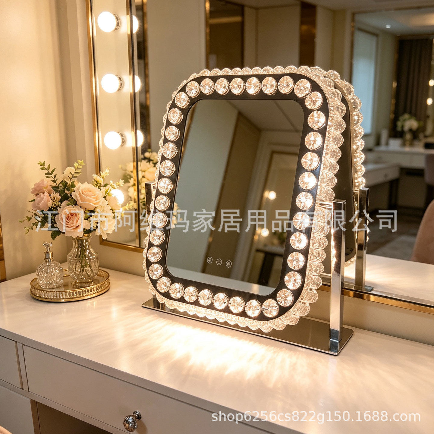 梳妆镜insled化妆镜带灯镜子水晶台式大号智能补光桌面镜led补光