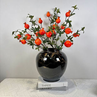 新中式高级感黑色手绘金陶瓷花瓶轻奢客厅室内插花装饰摆件工艺品