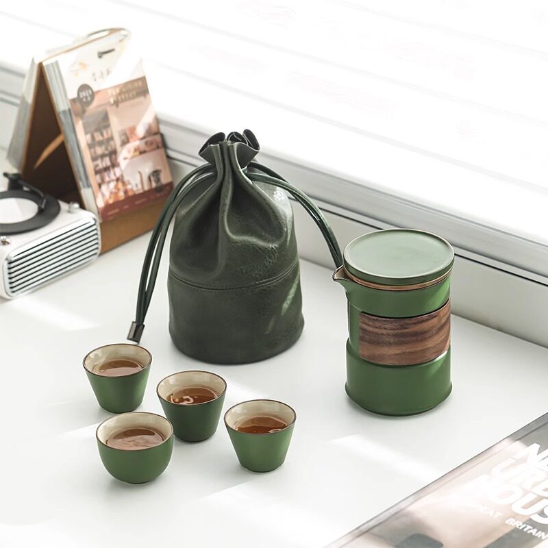 创意竹节旅行茶具套装便携式陶瓷一壶四杯户外旅游泡茶快客杯