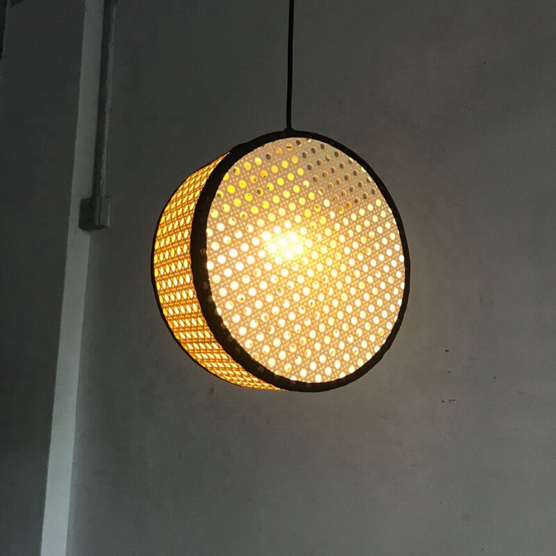 新中式藤编草帽田园饭店餐厅农家乐灯竹篾编织铁艺吊灯圆饼吊灯