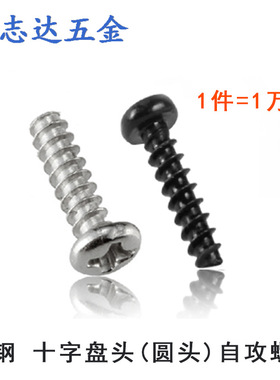 M1自攻钉圆头十字盘头F型自攻平尾螺丝钉PB1*3-4-5-6镀镍/黑色