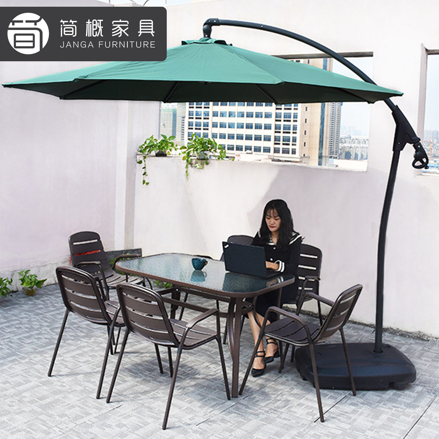 户外别墅金属桌椅庭院花园带伞组合铁艺露天阳台茶几家具酒店桌椅