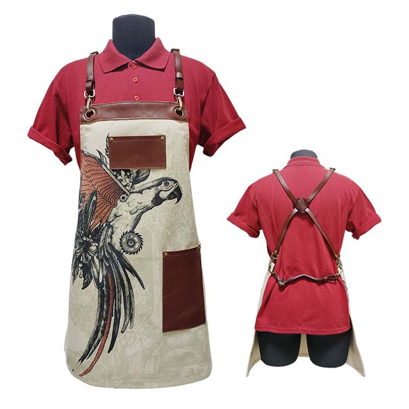日式时尚印花调酒师咖啡师理发沙龙餐厅吧台服务员围裙可定印LOGO