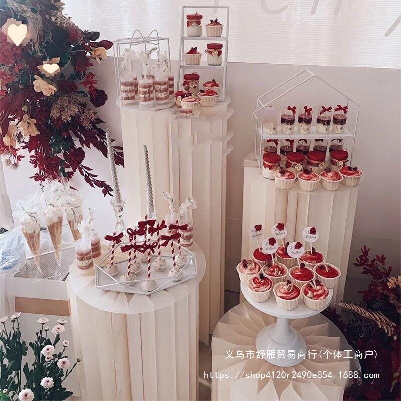 异色圆柱展示台折叠甜品台橱窗道具中岛陈列展示架地台纸