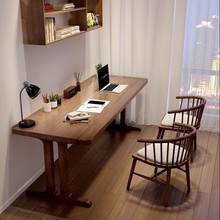 纯实木书桌简约电脑桌原木长条桌子工作台家用靠墙双人学习写字桌