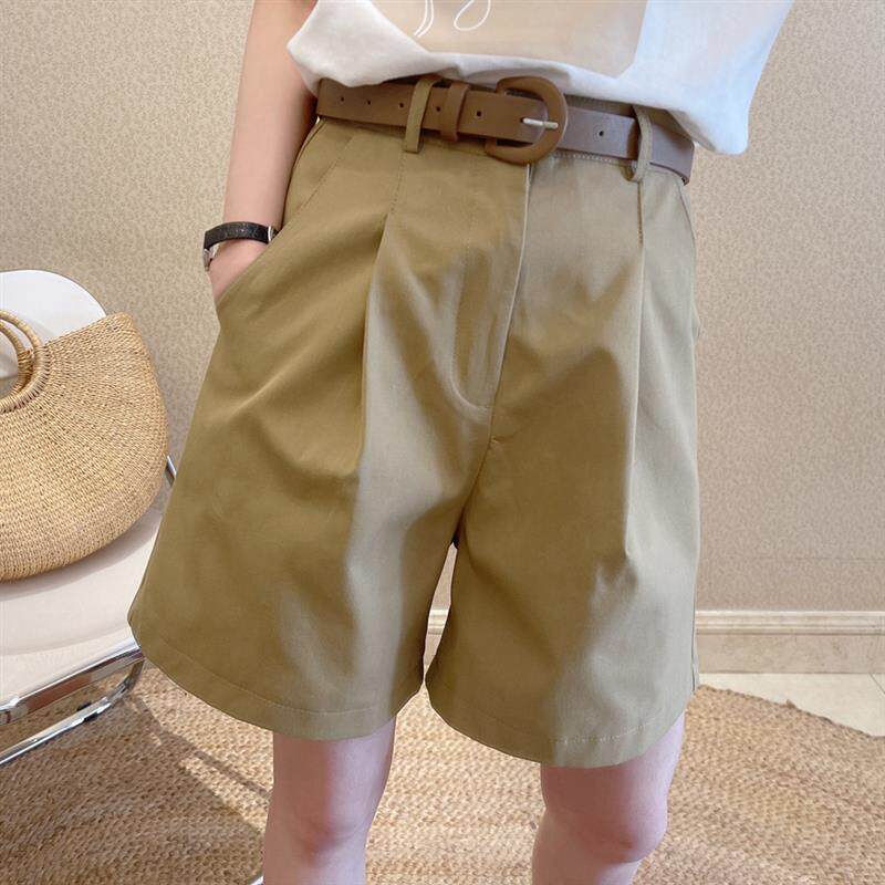 AICOCO西装工装高腰宽松2022网红爆款休闲棕色直筒女士阔腿短裤子