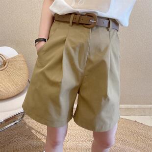 休闲棕色直筒女士阔腿短裤 高腰宽松2022网红爆款 子 工装 AICOCO西装