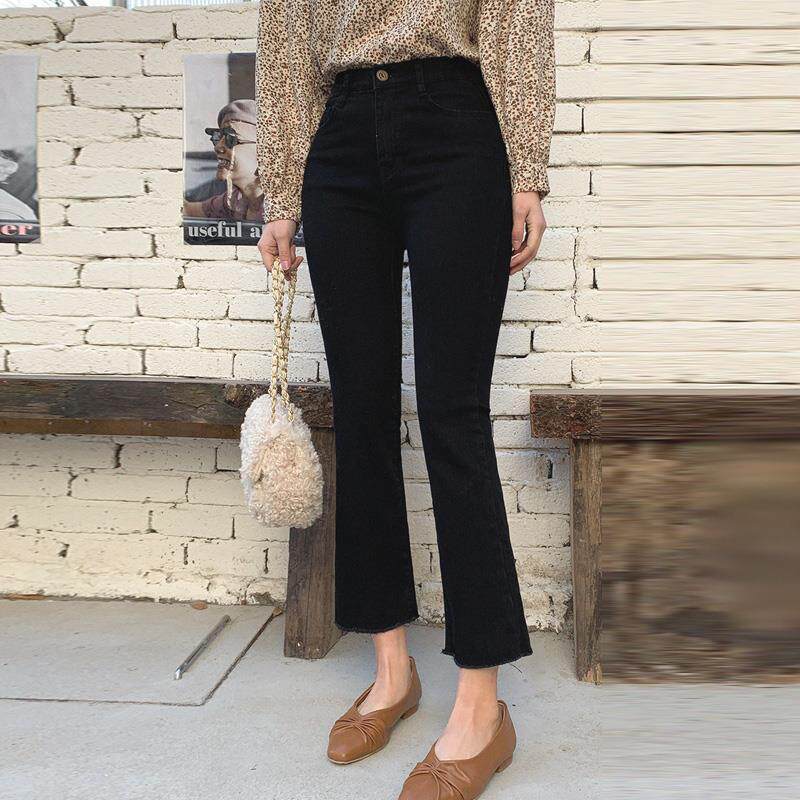 黑色微喇叭牛仔裤女秋冬2025年加绒新款高腰遮胯八九分小个子直筒
