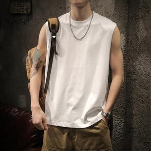 美式重磅运动背心男士夏季潮牌白色宽松无袖坎肩纯棉健身短袖t恤