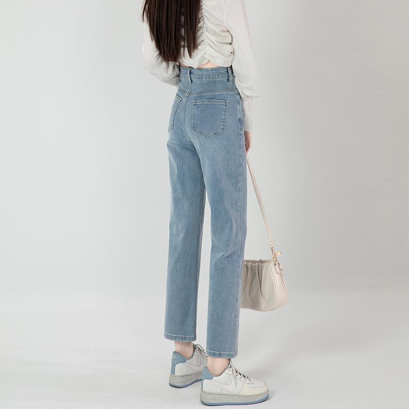 浅色直筒牛仔裤裤女小个子梨型梨形身材浅蓝烟管法棍新款蓝色秋冬
