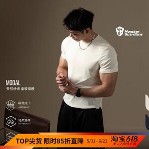 Monster Guardians N系列男夏健身排汗莫代尔砂洗修身正肩T恤短袖