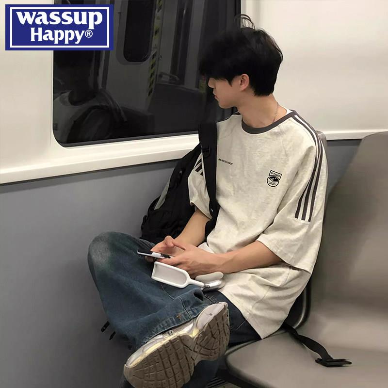 wassup happy青少年短袖t恤男夏季薄款潮牌痞帅少年感休闲T恤衫