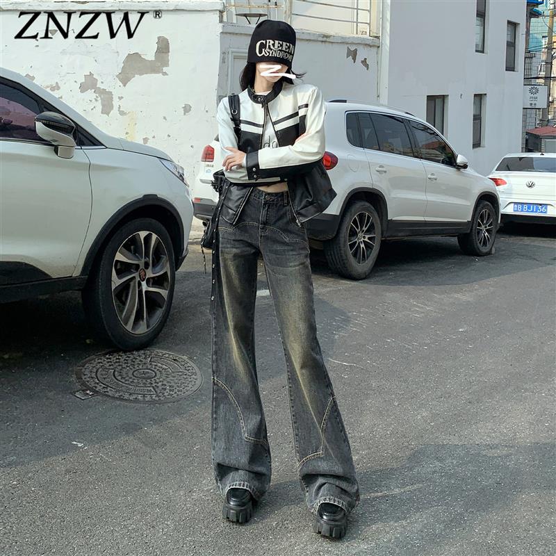 ZNZW牛仔裤美式高街微喇裤子女2024新款秋冬加绒高腰显瘦喇叭裤女