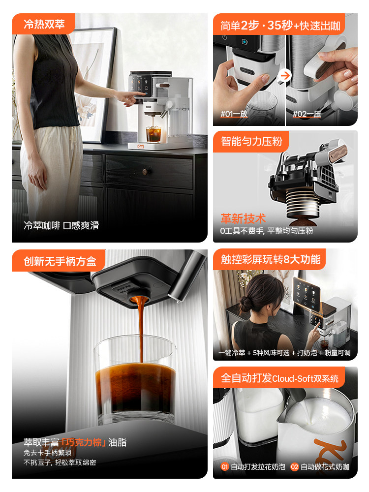 kesu可数E01方块咖啡机意式半自动家用小型全自动奶泡研磨一体机