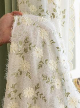 春野浮绿法式浪漫蕾丝刺绣花边复古田园美式绿色遮光窗帘蕾丝浪漫