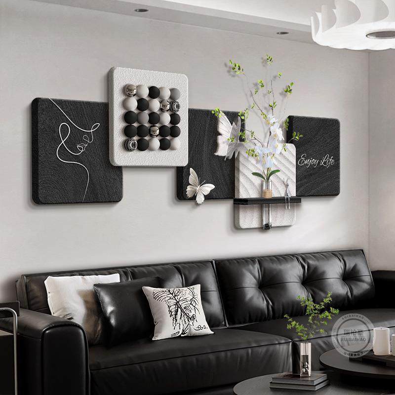 现代简约客厅装饰画高级感黑白沙发背景墙挂画立体新款大白墙壁画,家居饰品,现代装饰画,淘宝优惠券,粉丝福利购,淘宝优惠卷