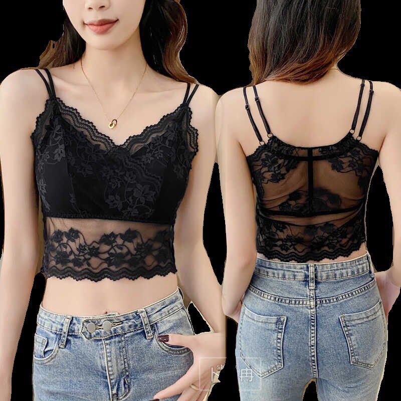 新品蕾丝a小吊带美背内衣2025新款爆款带胸垫性感抹胸内搭可外穿