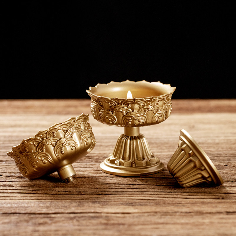 极速黄铜家用供奉酥油灯座油灯蜡烛台长明灯供神财神观Z音供灯摆