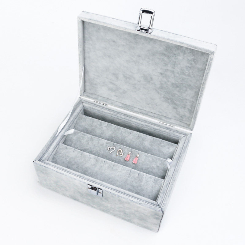 极速首饰盒双层大容量全封盖耳钉戒指G手镯手链冰花绒收纳盒女朋