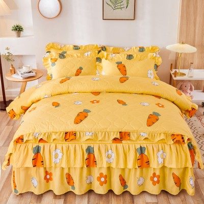 极速全夹棉加厚床裙四件s套纯棉保暖床罩加棉床单被套双人结婚床