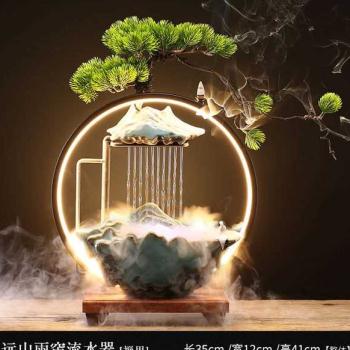 极速新款c厂促新中式高山流水生财摆件循环办公室茶桌客厅加湿器