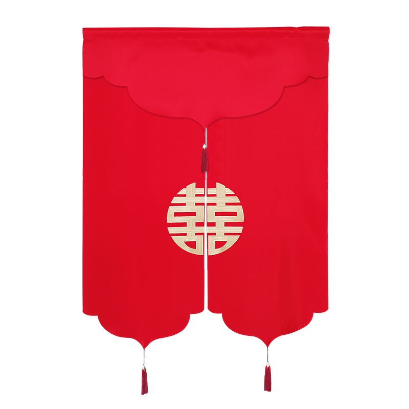 极速喜嫁新中式门帘陕西结婚婚房卧室挂红M帘红色喜庆免打孔布艺