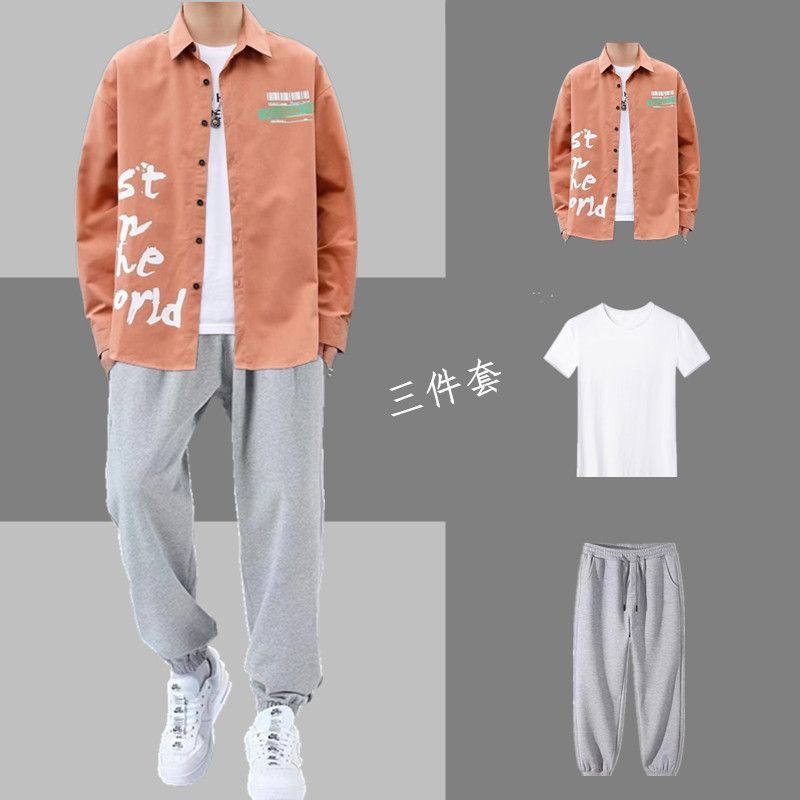 极速衬衫男长袖春秋季o男装一套搭配成熟痞帅气潮ins休闲衬衣服三