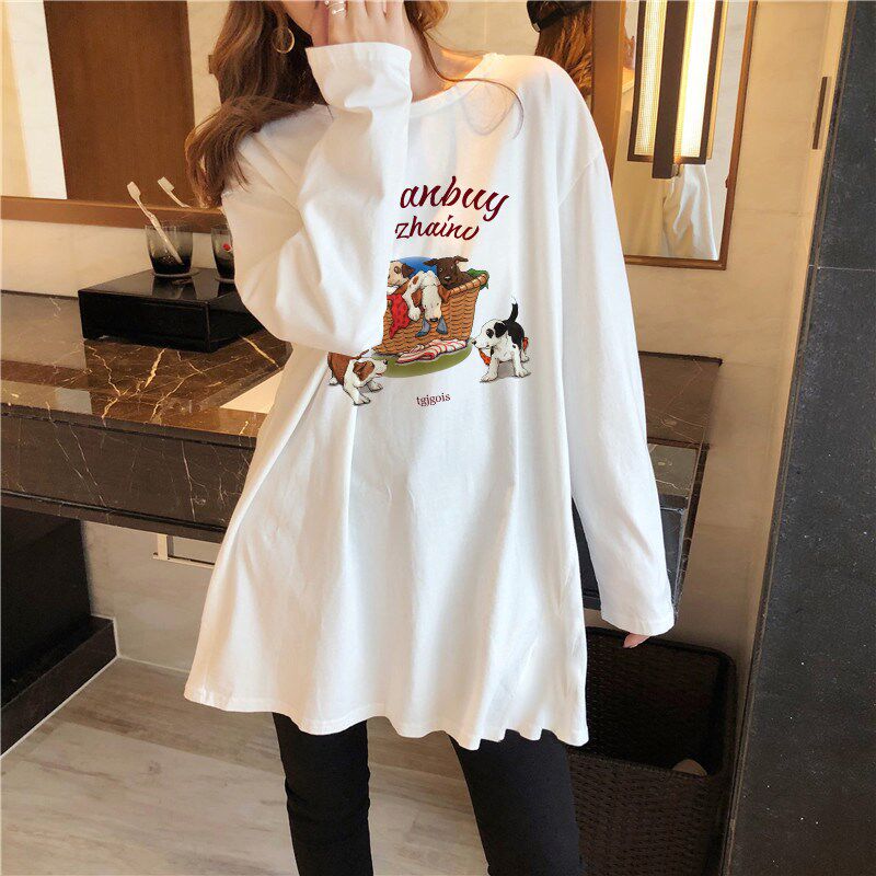 新品孕妇春装上衣2025新款洋气遮孕肚衣服纯棉t恤女中.长款遮屁股