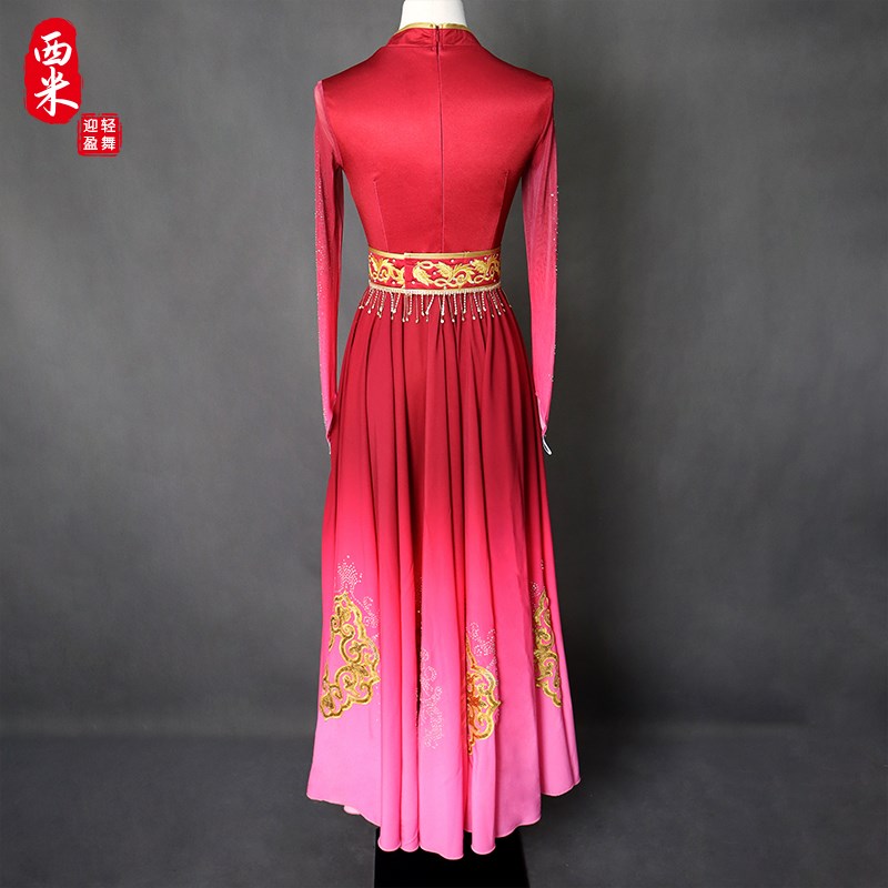 极速维族舞蹈服h新款新疆舞蹈演出服装女飘逸大裙摆艺考表演服装