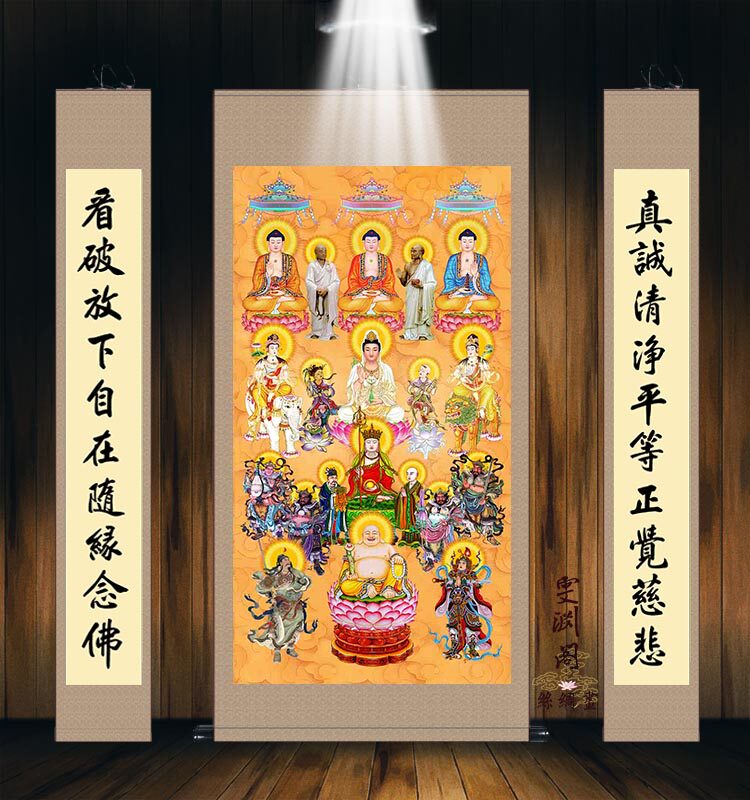 新品全堂佛c画像万佛图 百佛祖图同堂佛总真全堂丝绸卷轴挂画高清