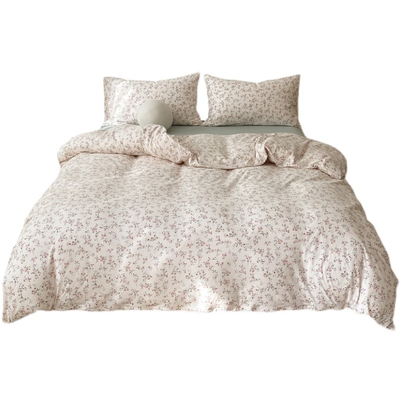 极速2022早春天竺棉亲肤针织棉清新小碎花田R园风四件套床单家纺