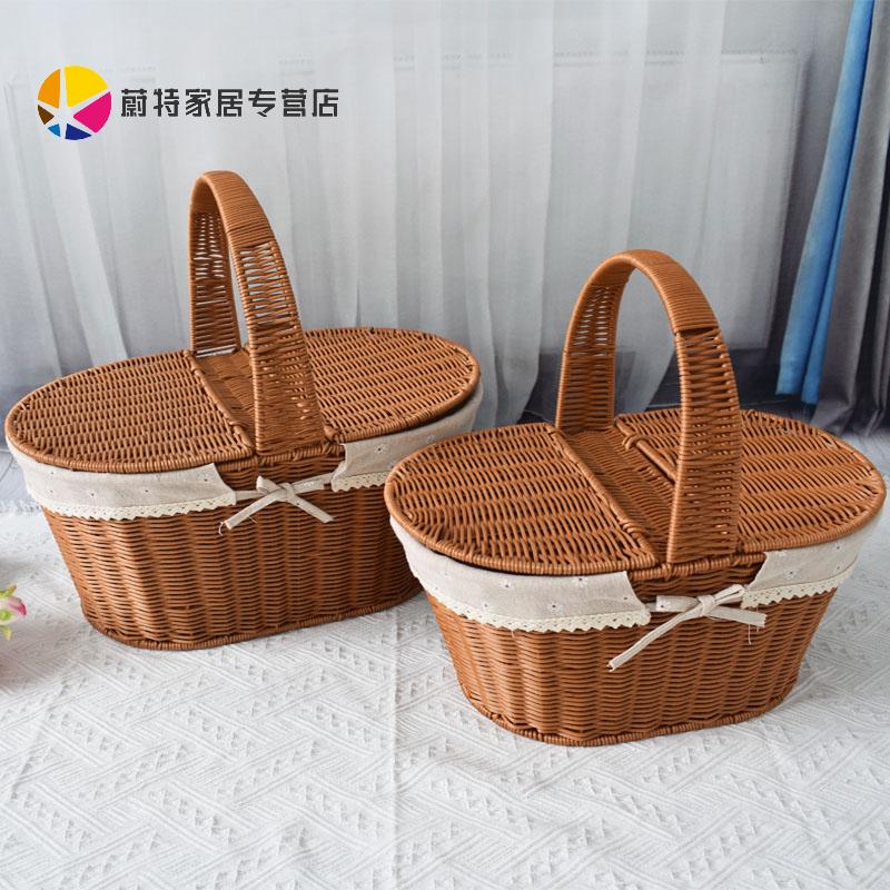 极速仿藤收d纳篮花篮购物篮子藤编水果篮手提篮菜蓝野餐篮收纳筐