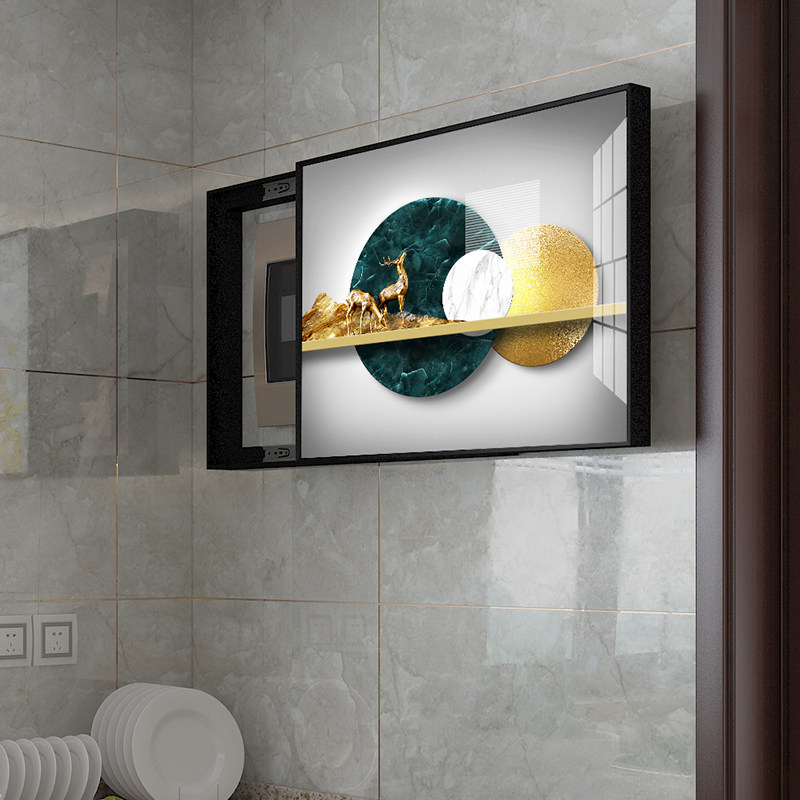 极速新品餐厅电表l箱装饰画推拉式遮挡箱简约现代轻奢壁画配电箱