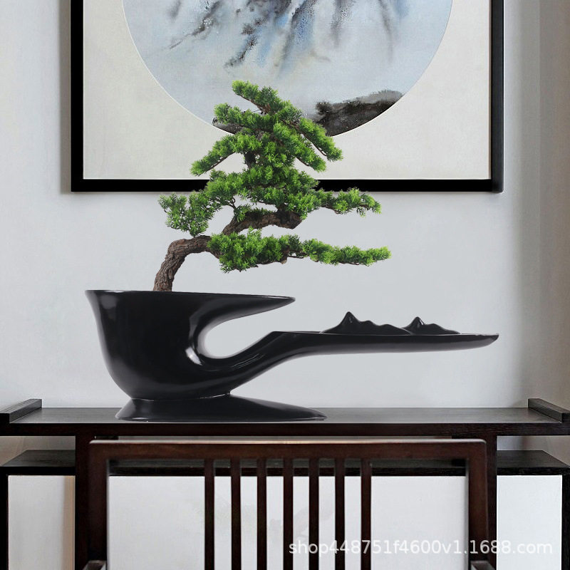 极速现代a新中式家居玄关仿真迎客松摆件简约样板房绿植工艺礼品