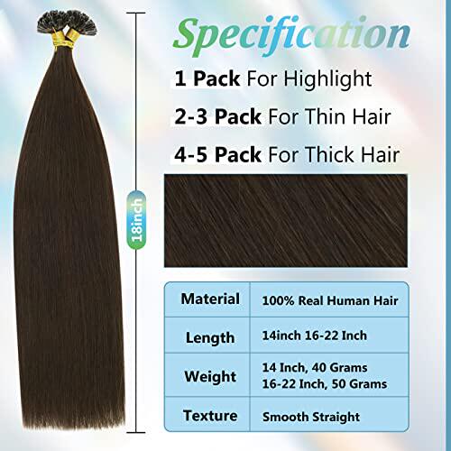 新品Full Shine U Tip Hair Exxtensions Human Hair Color 2 Dar